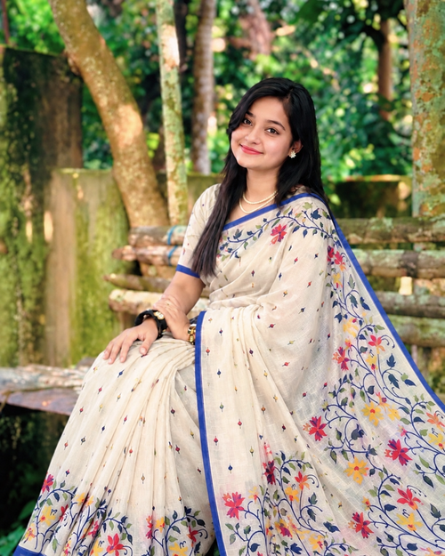 ফ্লোরাল - চান্দেরি সিল্ক শাড়ি