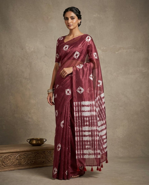 ব্রাউন কালার টাই ডাই- চান্দেরি সিল্ক শাড়ি