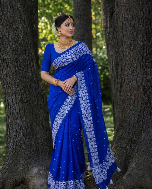 নীল কালার-চুনা প্রিন্ট হাফ সিল্ক শাড়ি (ব্লাউজ পিস থাকবে না)