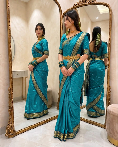 লামা সিল্ক শাড়ি — সি গ্রিন কালার