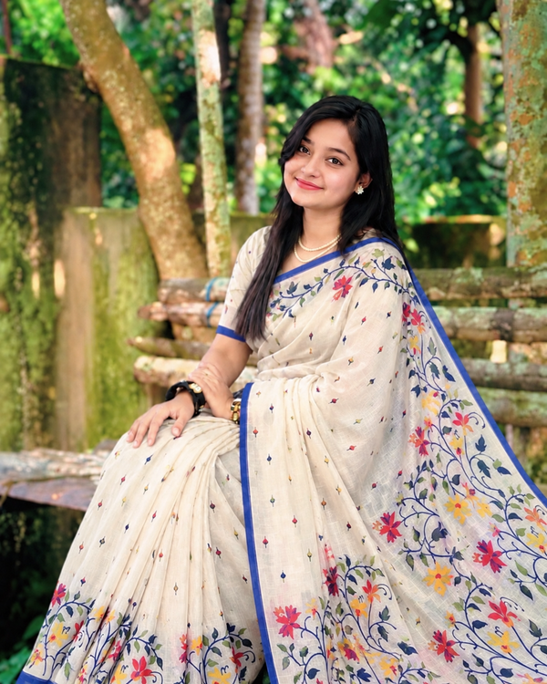 ফ্লোরাল - চান্দেরি সিল্ক শাড়ি