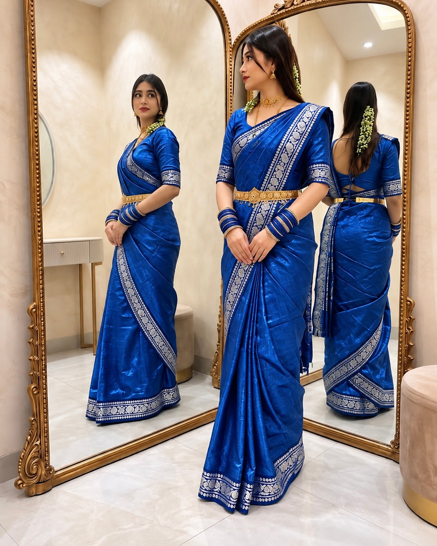 লামা সিল্ক শাড়ি — নীল কালার
