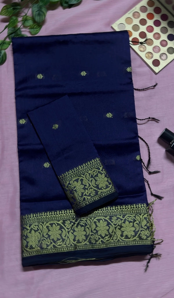 টাঙ্গাইল নকশী পাড় শাড়ি—নেভি ব্লু