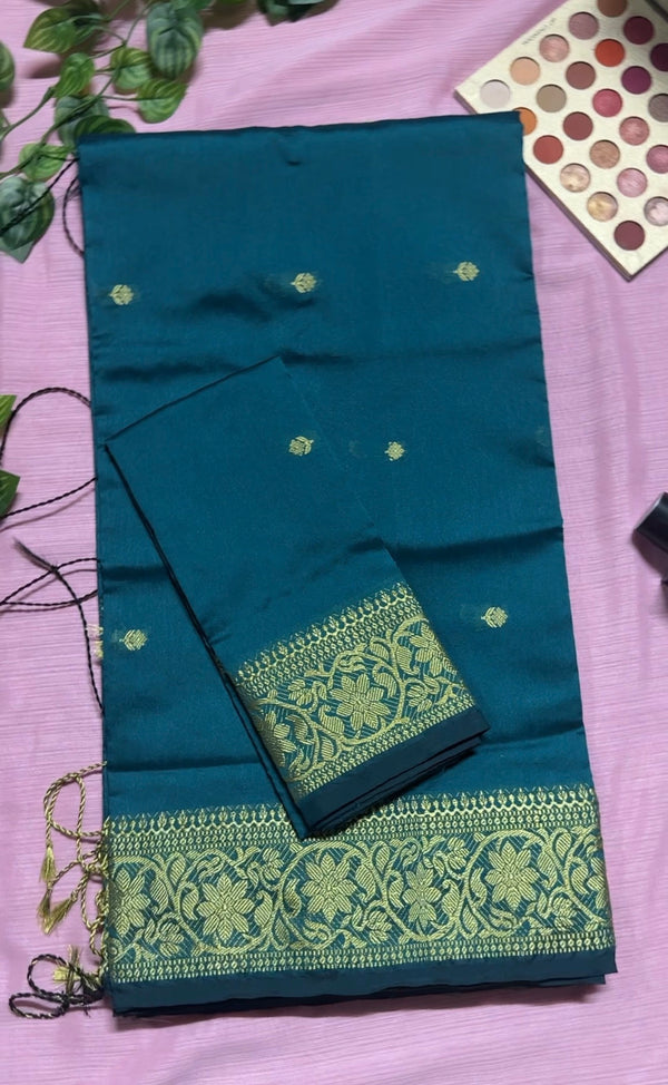 টাঙ্গাইল নকশী পাড় শাড়ি—টিল ব্লু