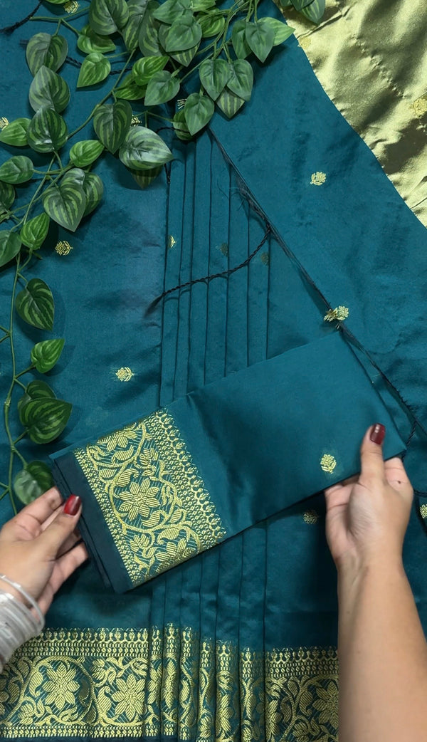 টাঙ্গাইল নকশী পাড় শাড়ি—টিল ব্লু