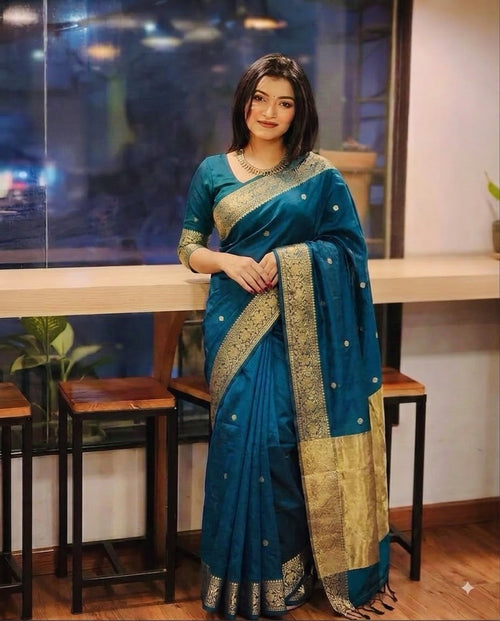 টাঙ্গাইল নকশী পাড় শাড়ি—টিল ব্লু