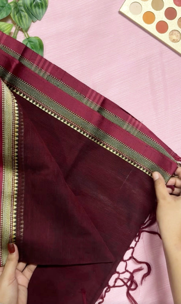 টাঙ্গাইল নকশী পাড়ের সুতি শাড়ি —খয়েরী