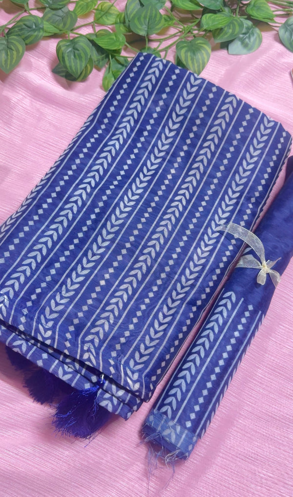নীল - চান্দেরি সিল্ক শাড়ি