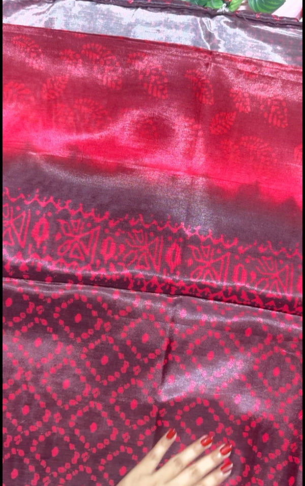 লাল কালার - চান্দেরি সিল্ক শাড়ি