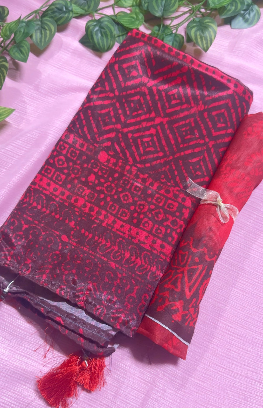 লাল কালার - চান্দেরি সিল্ক শাড়ি