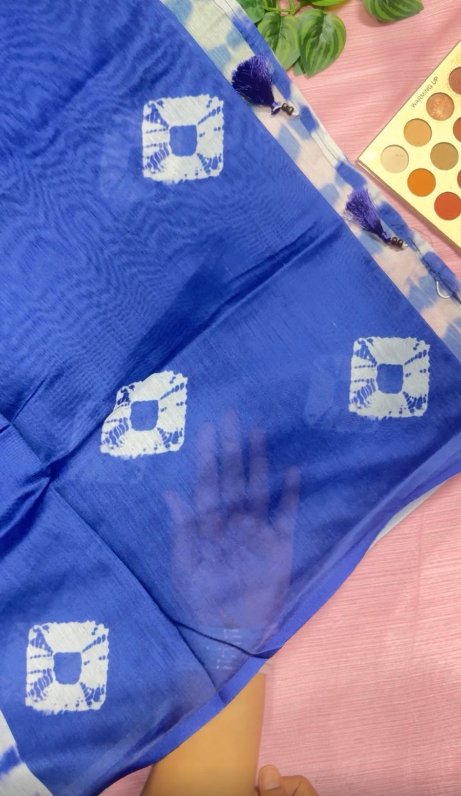 নীল কালার টাই ডাই- চান্দেরি সিল্ক শাড়ি