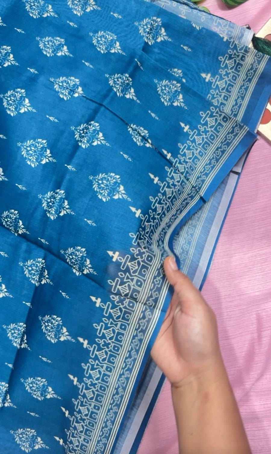 টিল ব্লু - চান্দেরি সিল্ক শাড়ি