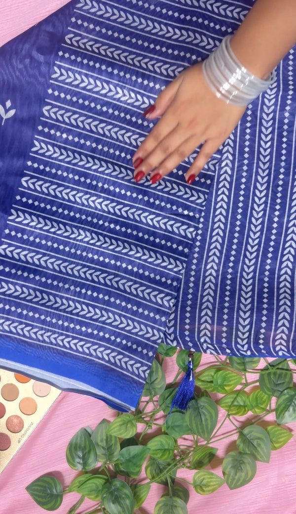 নীল - চান্দেরি সিল্ক শাড়ি