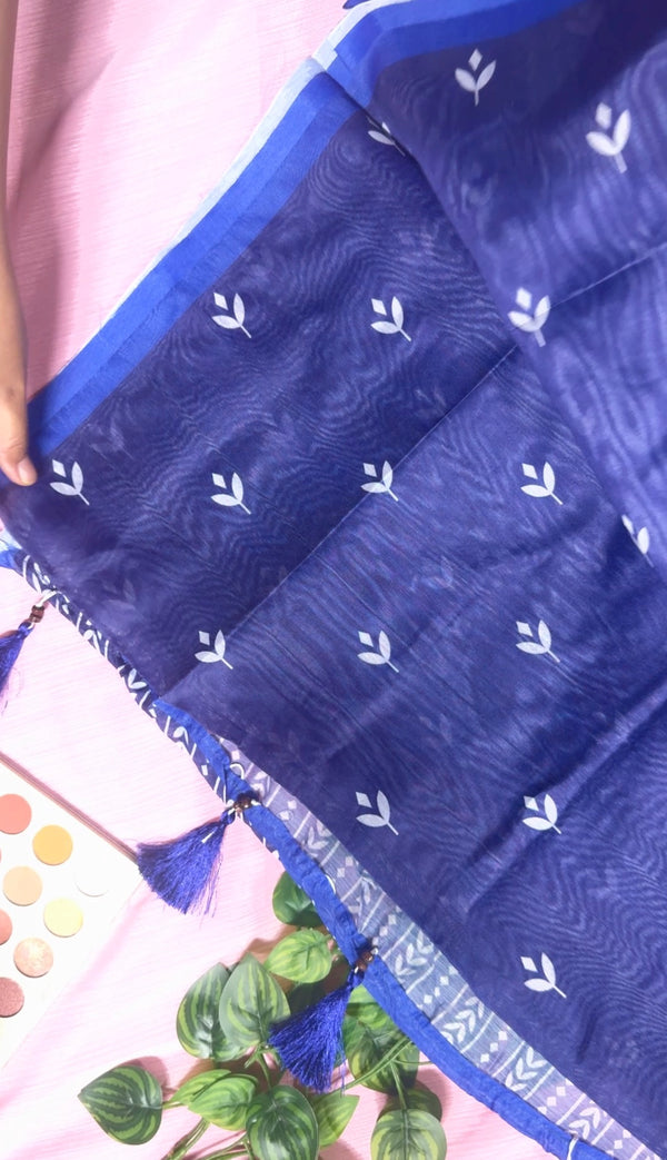 নীল - চান্দেরি সিল্ক শাড়ি