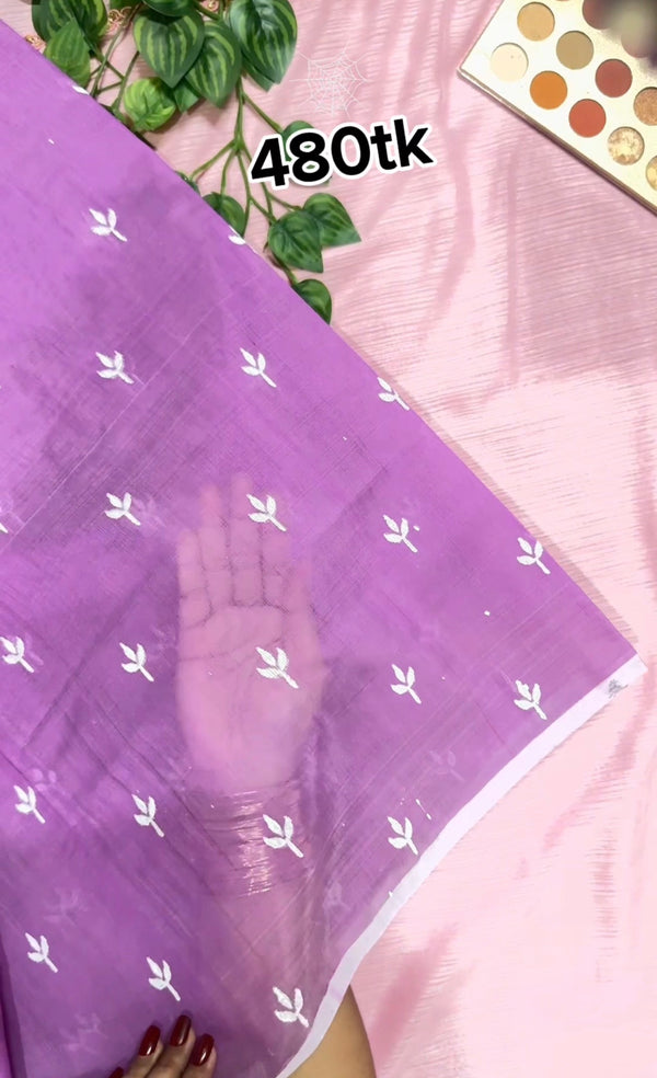 ল্যাভেন্ডার কালার চুনা প্রিন্ট শাড়ি—হাফ সিল্ক (ব্লাউজ পিস থাকবে না)