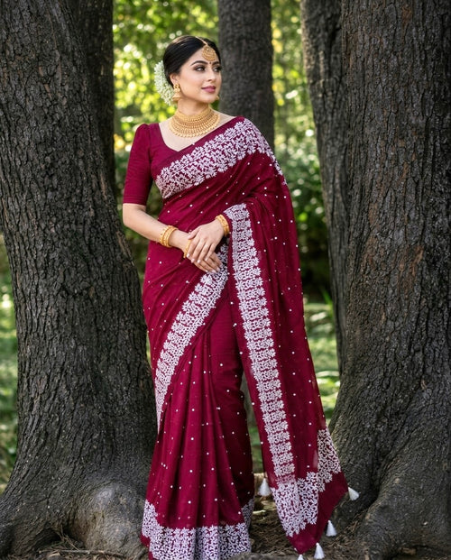 খয়েরি কালার-চুনা প্রিন্ট হাফ সিল্ক শাড়ি  (ব্লাউজ পিস থাকবে না)