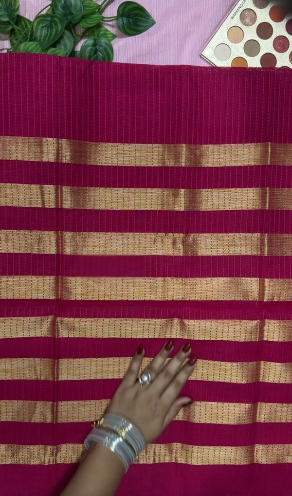 কাঁথা স্টিচ হাফ সিল্ক শাড়ি - রানি গোলাপি
