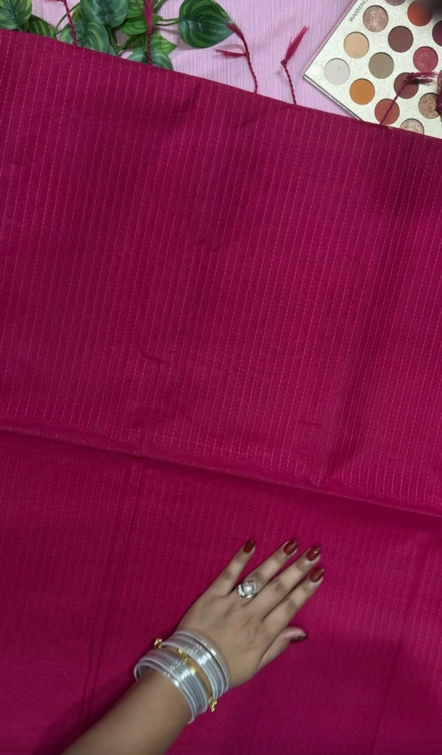 কাঁথা স্টিচ হাফ সিল্ক শাড়ি - রানি গোলাপি