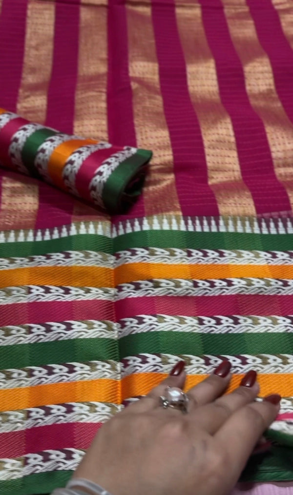 কাঁথা স্টিচ হাফ সিল্ক শাড়ি - রানি গোলাপি