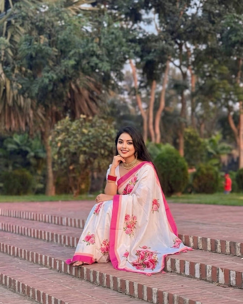 সফট সিল্ক প্রিন্ট শাড়ি