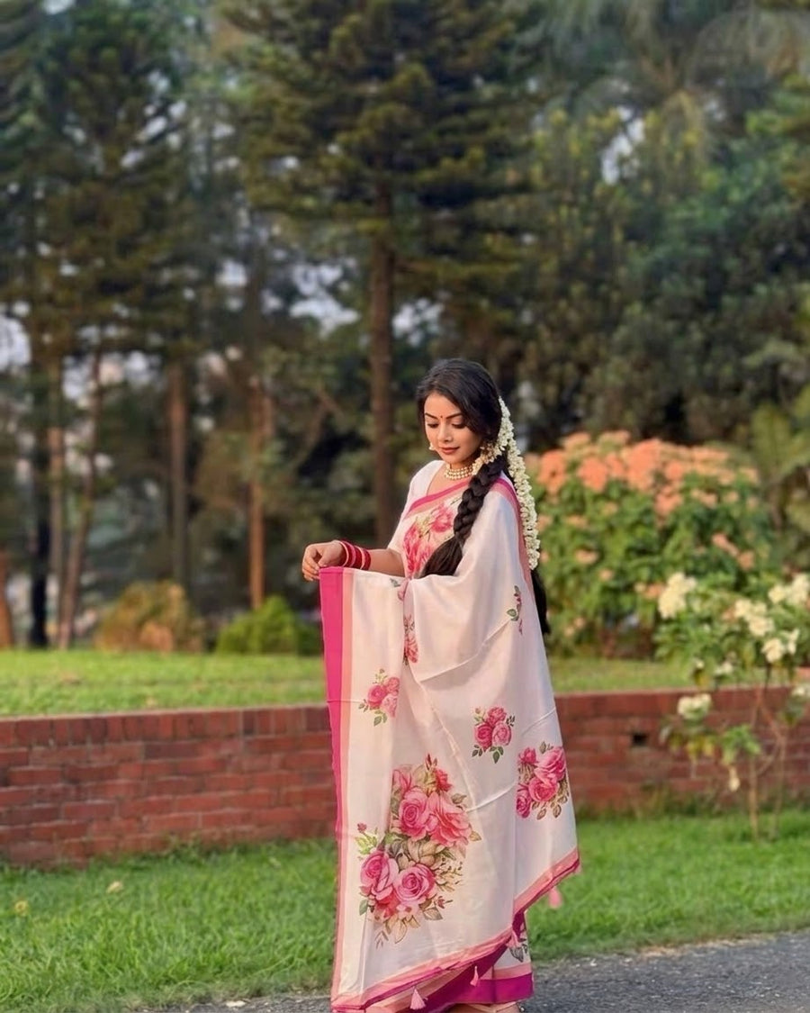 সফট সিল্ক প্রিন্ট শাড়ি