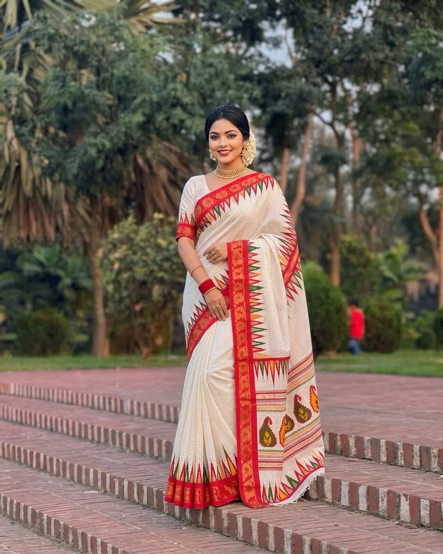 সুতি মিনাকারি মাদুরাই (লাল-সাদা)