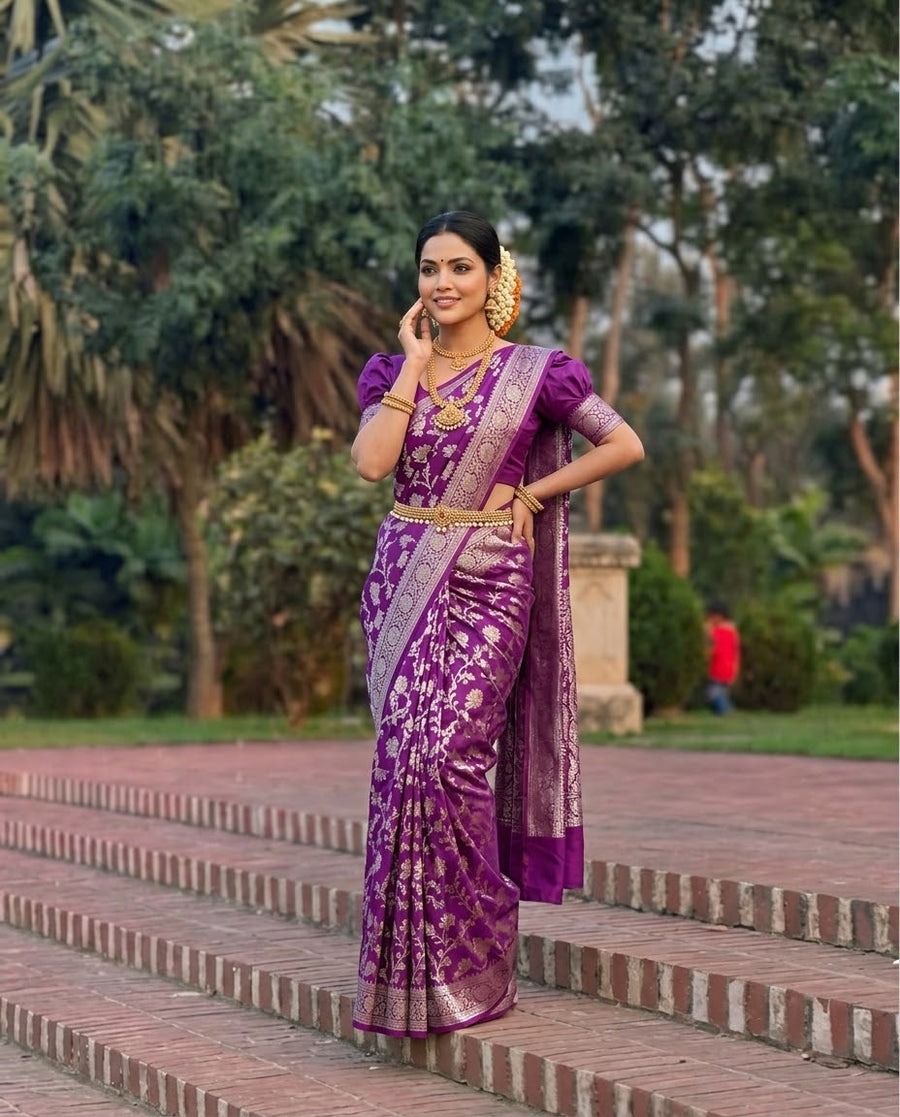 সফট সিল্ক কাতান শাড়ি-বেগুনি