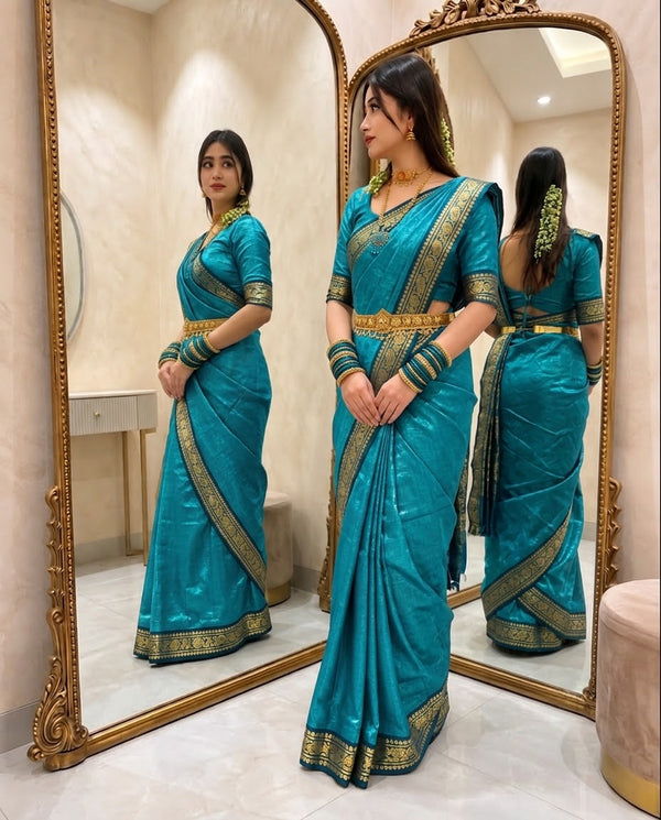 লামা সিল্ক শাড়ি — সি গ্রিন কালার