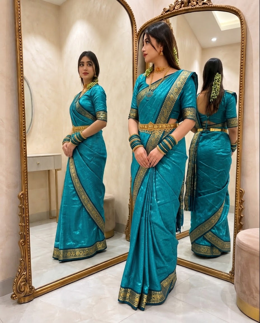 লামা সিল্ক শাড়ি — সি গ্রিন কালার