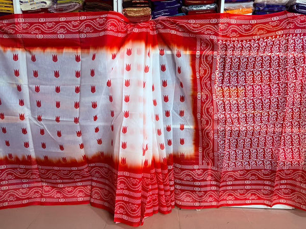 পদ্ম প্রিন্ট - চান্দেরি সিল্ক শাড়ি
