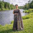 টাঙ্গাইল হ্যান্ডস্পন জামদানি শাড়ি – Charcoal Grey & Copper Zari Jamdani