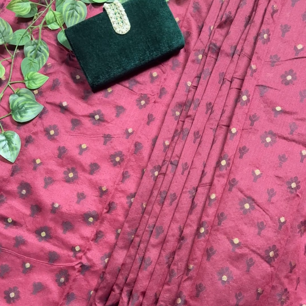 মেরুন জামদানি — অলওভার কাজ