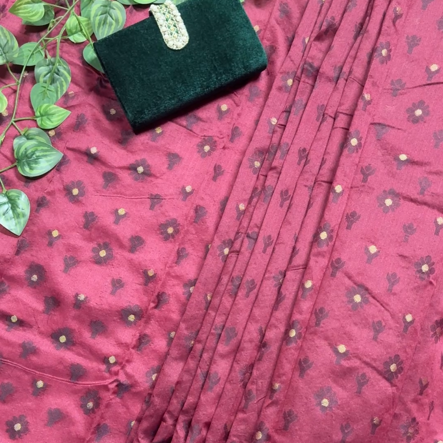 মেরুন জামদানি — অলওভার কাজ
