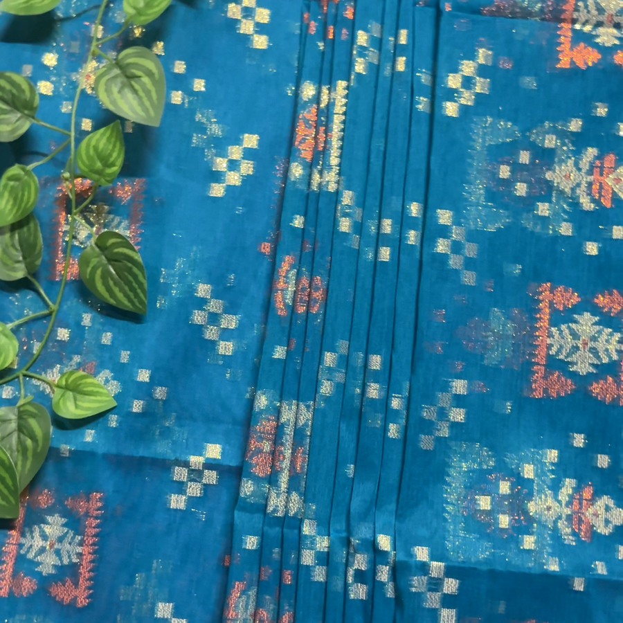 ফিরোজা জামদানি - সিলভার জারিসুতার কাজ