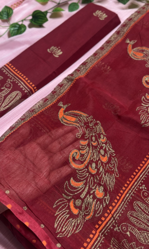 ময়ূর প্রিন্ট শাড়ি — অলওভার আফসান প্রিন্ট